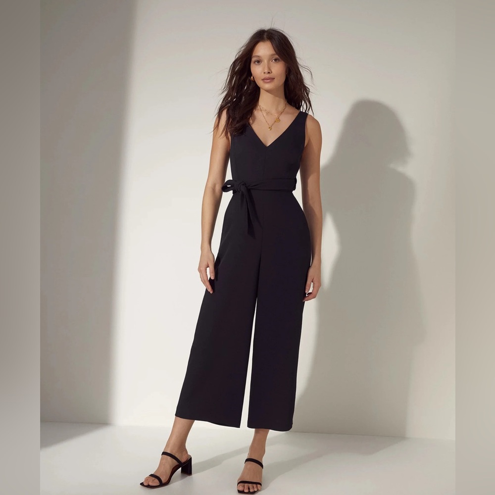 Aritzia Wilfred Ecoulement Black Cropped Wide Leg Jumpsuit